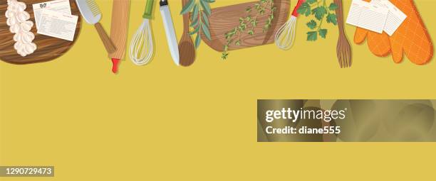 food cooking flat lay on colourful background - sage background stock illustrations