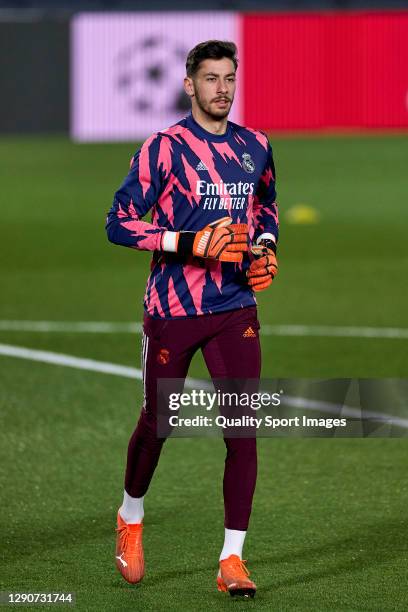 Diego Altube of Real Madrid warming up prior the game during the UEFA Champions League Group B stage match between Real Madrid and Borussia...