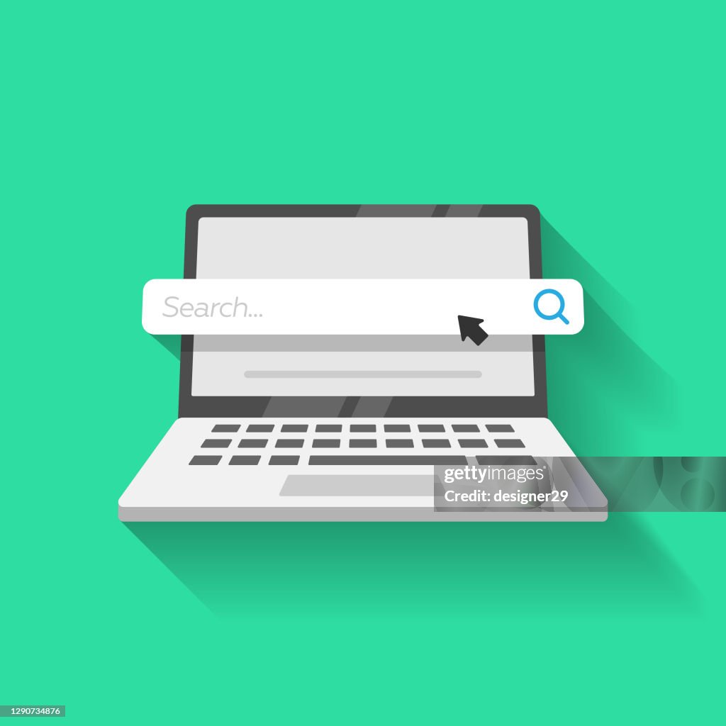 Computer portatile e barra di ricerca Icona Vector Design.