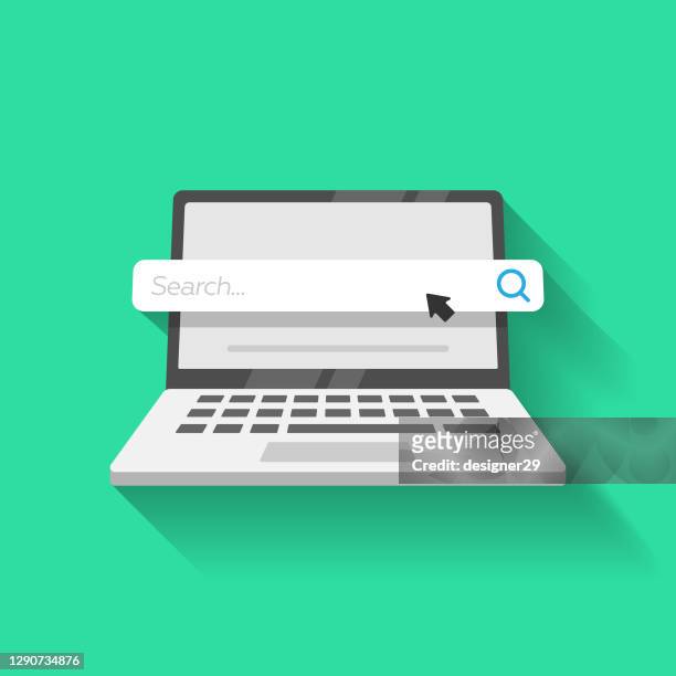 laptop computer and search bar icon vector design. - computer stock illustrations