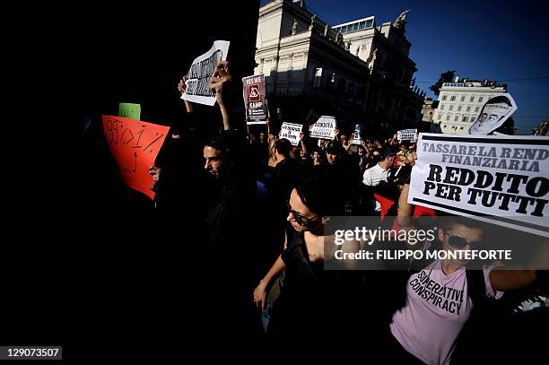 Indignant protest against the Bank of Italy in the centre of Rome on October 12, 2011 as President of Italy Giorgio Napolitano meets with Bank of...