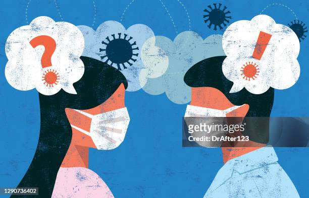 illustrazioni stock, clip art, cartoni animati e icone di tendenza di relazione e pandemia di coronavirus - confusione mentale