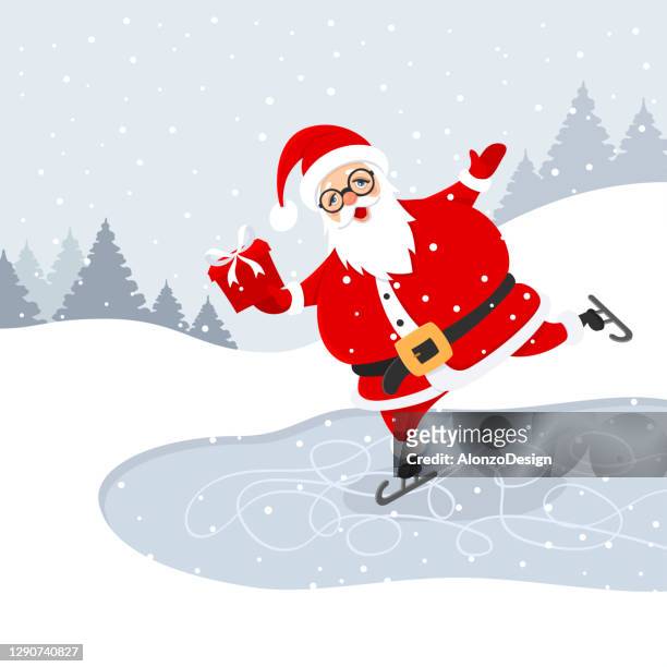santa claus ice skating. - ice skating christmas stock illustrations