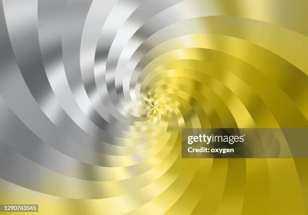 ultimate gray and illuminating yellow trend color 2021. abstract spiral twisted gold silver metallic background - argola dourada imagens e fotografias de stock