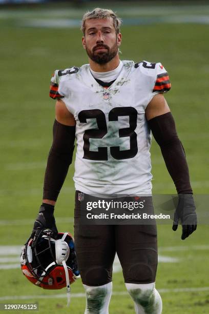 Andrew Sendejo of the Cleveland Browns leaves the field after a game against the Tennessee Titans at Nissan Stadium on December 06, 2020 in...