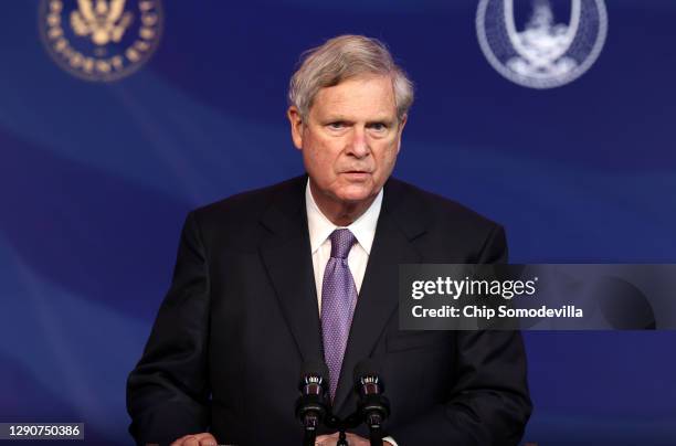 Tom Vilsack, U.S. President-elect Joe Biden’s nominee to head the Department of Agriculture, delivers remarks at the Queen Theater December 11, 2020...