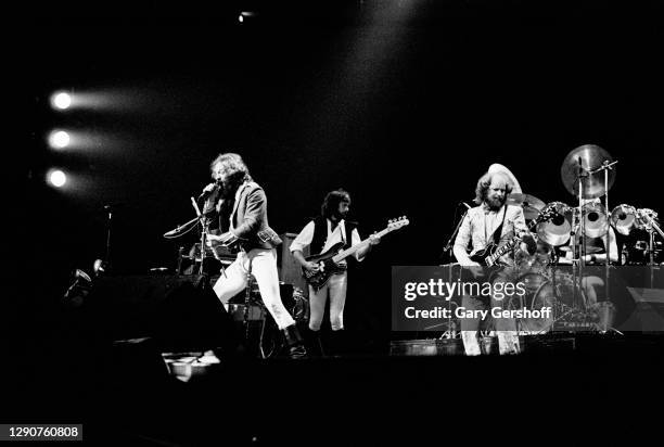 The members of British rock group Jethro Tull perform onstage, during the band's 'Heavy Horses' tour, at Madison Square Garden, New York, New York,...