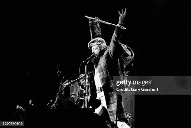 Scottish Rock musician Ian Anderson, of the group Jethro Tull, performs onstage, during the band's 'Heavy Horses' tour, at Madison Square Garden, New...