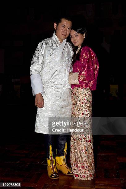 In this handout image supplied by the Royal Office of Media, King Jigme Khesar Namgyel Wangchuck, and future Queen of Bhutan Ashi Jetsun Pema...