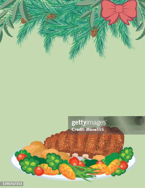 pork ribs for christmas dinner - vegetable platter stock illustrations