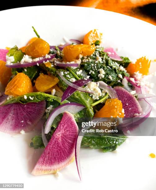 kale salad - radish vinaigrette stock pictures, royalty-free photos & images