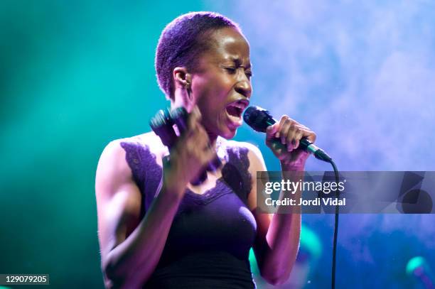 Rokia Traore performs on stage during Blues i Ritmes Festival at Teatre Zorrilla on April 12, 2008 in Badalona, Spain.