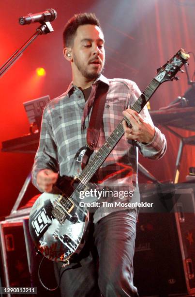 Mike Shinoda of Linkin Park performs during the Projekt Revolution tour at Shoreline Amphitheatre on August 9, 2008 in Mountain View, California.