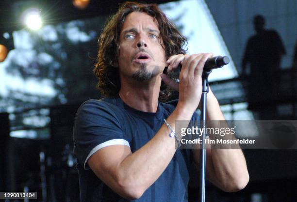 Chris Cornell performs during the Projekt Revolution tour at Shoreline Amphitheatre on August 9, 2008 in Mountain View, California.