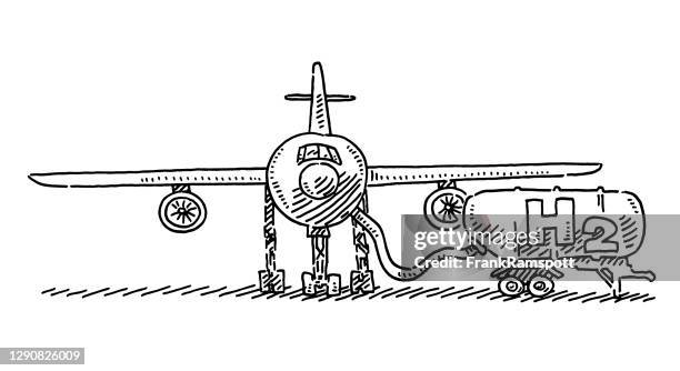 airplane refueling hydrogen drawing - airport tarmac stock illustrations