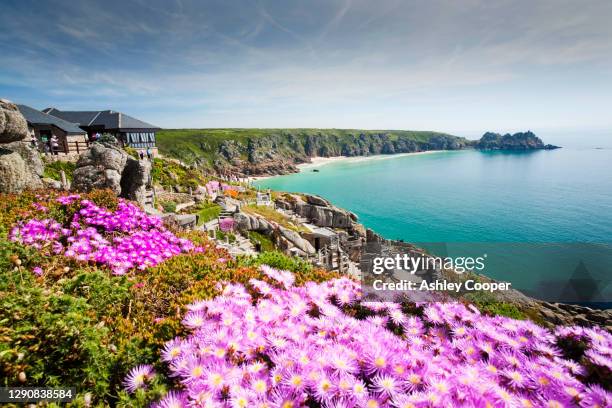 the minack theatre at porthcurno in cornwall, uk. - minack theatre stock-fotos und bilder