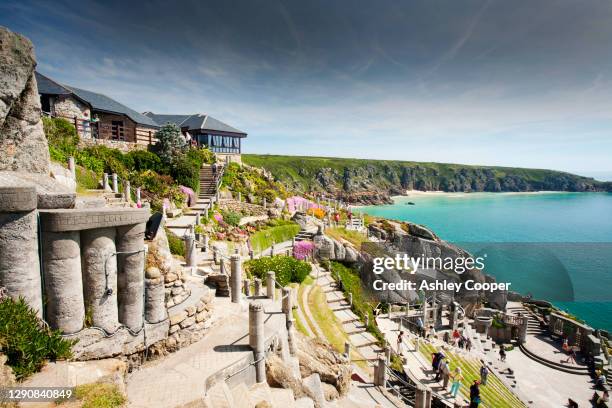 the minack theatre at porthcurno in cornwall, uk. - minack theatre stock pictures, royalty-free photos & images