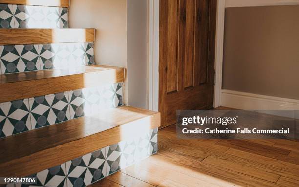 stylish tiled staircase in a domestic environment - ceramic designs stock pictures, royalty-free photos & images