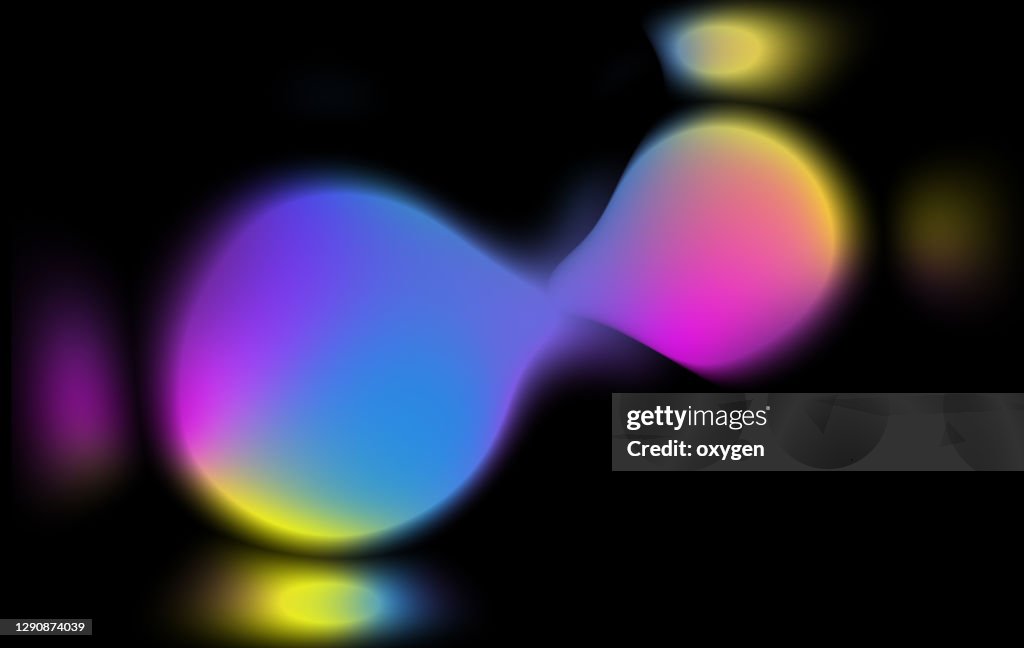Blurred Liquid Abstract Electric Holographic Silk Wavy Morphing Blob Vibrant Pink Blue Purple Yellow Colors Flow Gradient on Black backgrounds