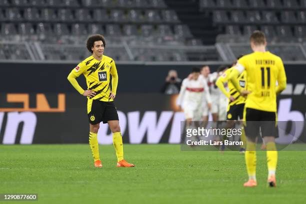 Axel Witsel of Borussia Dortmund looks dejected after his team concede a fifth goal during the Bundesliga match between Borussia Dortmund and VfB...
