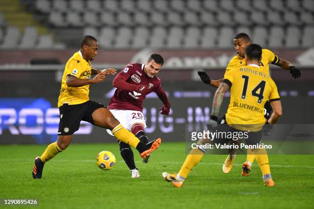 Federico Bonazzoli of Torino F.C. Scores their team's second goal during the Serie A match between Torino FC and Udinese Calcio at Stadio Olimpico di...