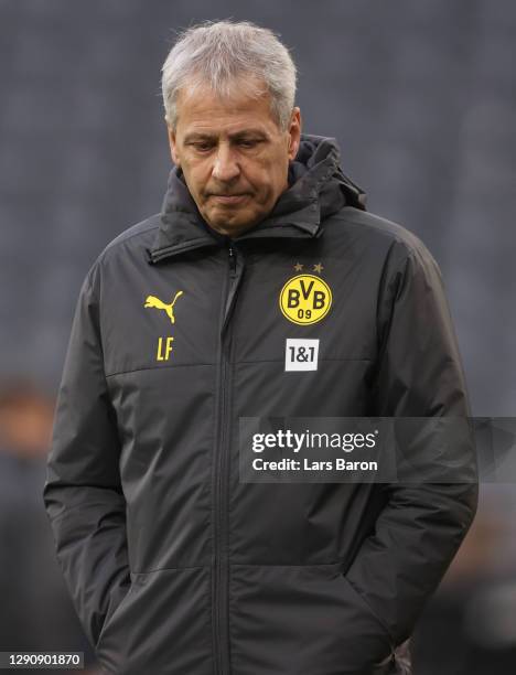 Head coach Lucien Favre of Dortmund is seen during the Bundesliga match between Borussia Dortmund and VfB Stuttgart at Signal Iduna Park on December...