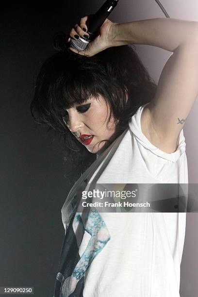 Singer Nic Endo of the band Atari Teenage Riot performs live during a concert at the Astra on October 12, 2011 in Berlin, Germany.