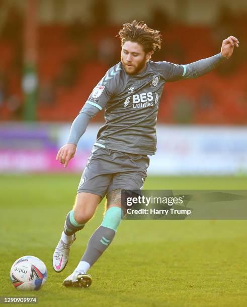 Wes Burns of Fleetwood Town during the Sky Bet League One match between Swindon Town and Fleetwood Town at the County Ground on December 12, 2020 in...