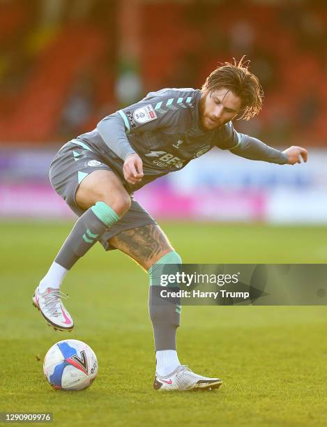 Wes Burns of Fleetwood Town during the Sky Bet League One match between Swindon Town and Fleetwood Town at the County Ground on December 12, 2020 in...