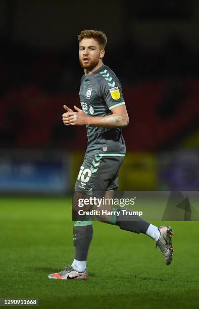 Callum Camps of Fleetwood Town during the Sky Bet League One match between Swindon Town and Fleetwood Town at the County Ground on December 12, 2020...