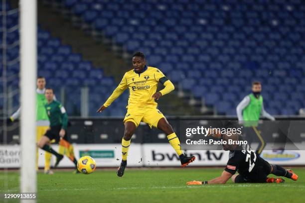 Adrien Tameze of Hellas Verona F.C. Scores their team's second goal past Pepe Reina of SS Lazio during the Serie A match between SS Lazio and Hellas...