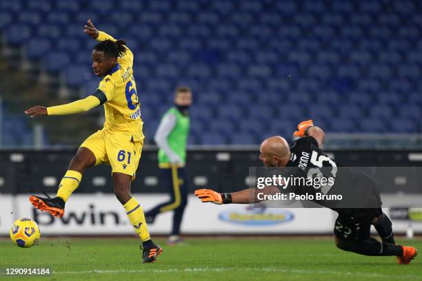 Adrien Tameze of Hellas Verona F.C. Scores their team's second goal past Pepe Reina of SS Lazio during the Serie A match between SS Lazio and Hellas...