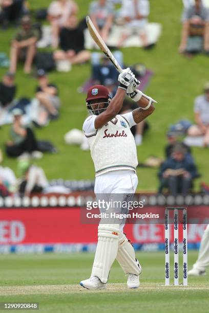 Shannon Gabriel of West Indies bats during day three of the second test match in the series between New Zealand and the West Indies at Basin Reserve...