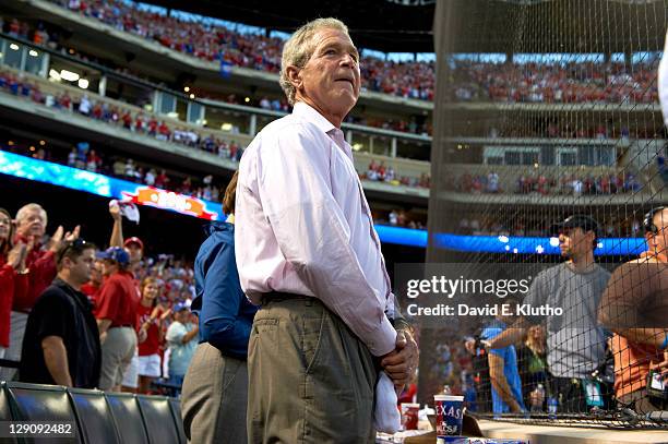 Playoffs: Former United States President George W. Bush, a former Texas Rangers owner, in stands during game vs Detroit Tigers at Rangers Ballpark....