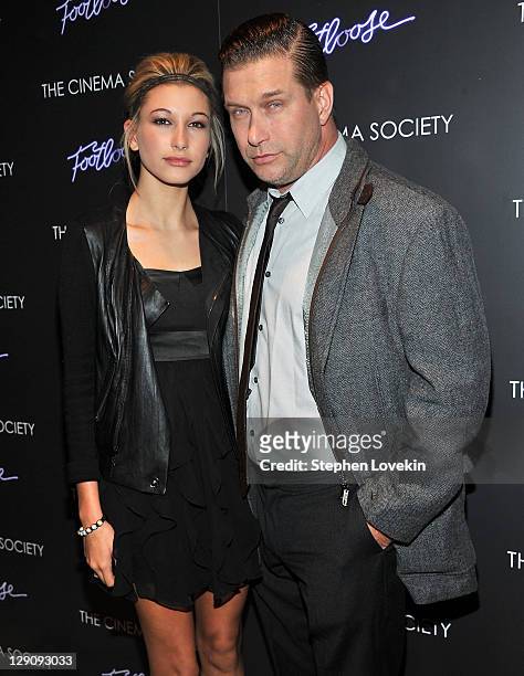 Hailey Baldwin and father actor Stephen Baldwin attend the Cinema Society screening of "Footloose" at the Tribeca Grand Hotel - Screening Room on...
