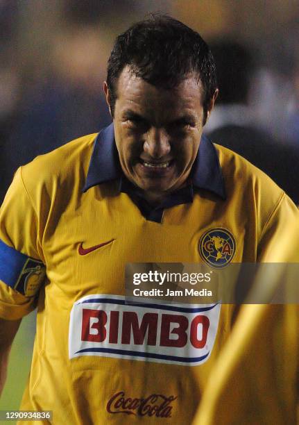 Cuauhtemoc Blanco of America reacts during the final match of the 2007 Clausura Tournament between Pachuca against America at the Hidalgo Stadium on...