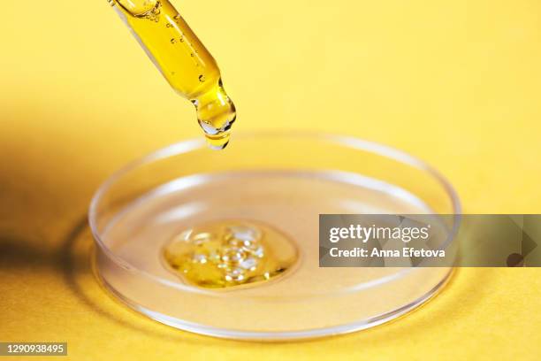 pipette with aromatic cosmetic oil. serum is the most popular beauty product of the year - popular science stock pictures, royalty-free photos & images