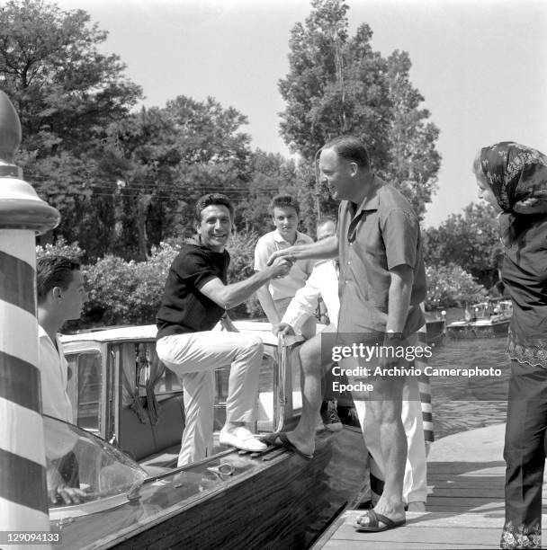 French singer Gilbert Becaud in Lido, Venice, 1962.