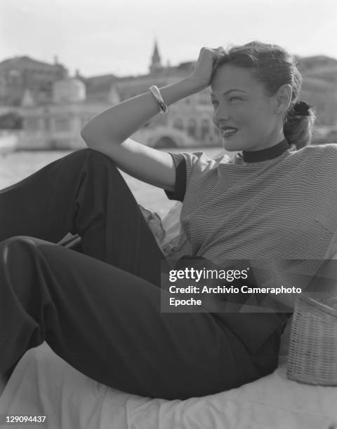 American actress Gene Tierney in Venice, 1951.