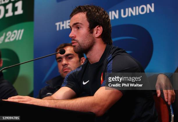Morgan Parra of France speaks during a France IRB Rugby World Cup 2011 press conference at the Crowne Plaza Hotel on October 13, 2011 in Auckland,...