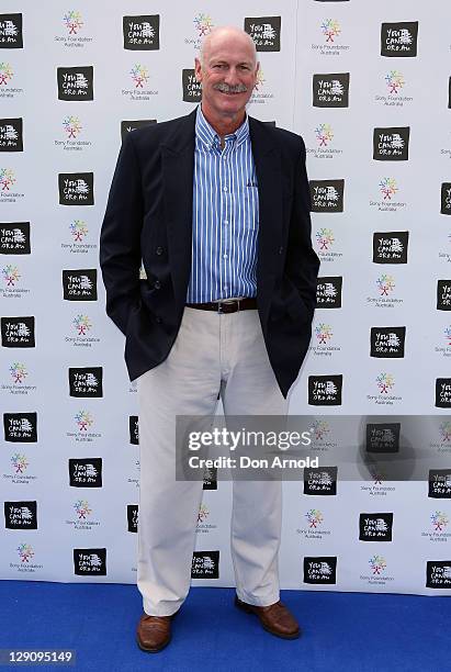 Dennis Lillee arrives at the Wharf4Ward cancer fundraiser on October 13, 2011 in Sydney, Australia.