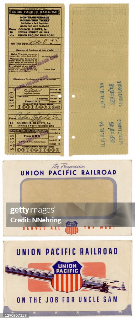Union Pacific Railroad ticket 1945 retro
