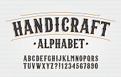 Handicraft alphabet font. Hand drawn letters and numbers.