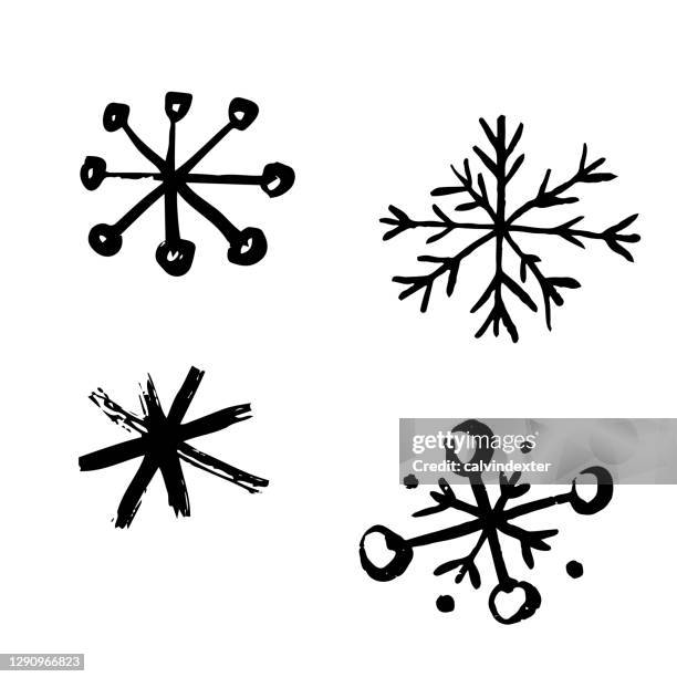 schneeflocken sammlung handgezeichneten stil - doodle stock-grafiken, -clipart, -cartoons und -symbole