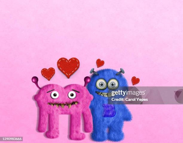 monster love.valentine day card - monogamous animal behavior fotografías e imágenes de stock