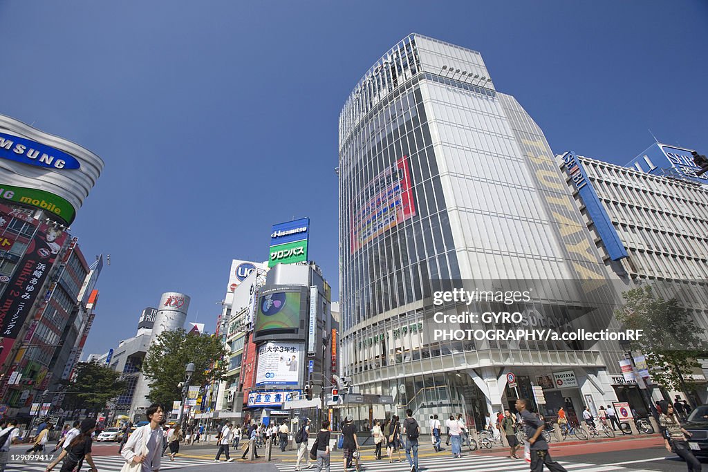 Pedestrians Crossing Road at Shibuya Station