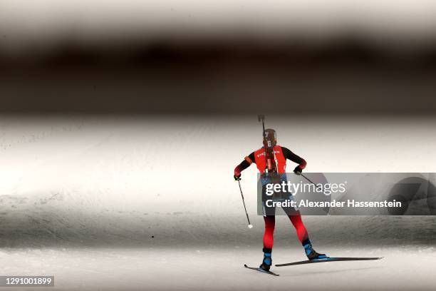 Marte Olsbu Roeiseland of Norway competes in the Women 10 km Pursuit Competition at the BMW IBU World Cup Biathlon Hochfilzen at Biathlon Stadium...