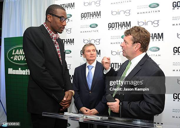 Amar'e Stoudemire, Gary Flom and Andy Goss attend the Land Rover Manhattan And Gotham Magazine Host Launch Of 2012 Range Rover Evoque And October...