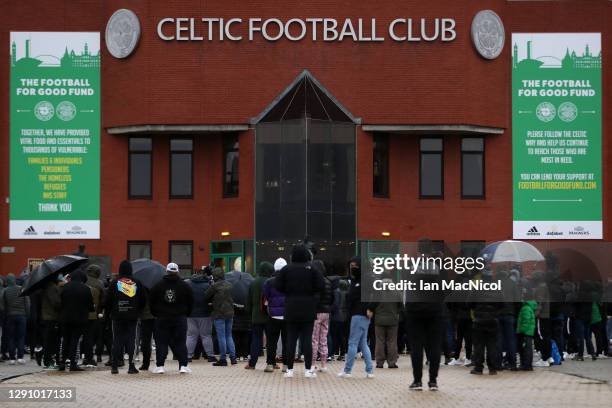 Celtic fans protest holding outside the stadium prior to the Ladbrokes Scottish Premiership match between Celtic and Kilmarnock at Celtic Park on...