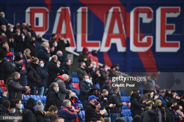 Crystal Palace fans are seen in the stands prior to the Premier League match between Crystal Palace and Tottenham Hotspur at Selhurst Park on...